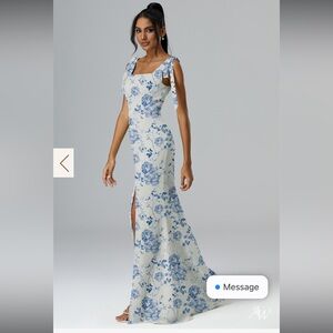 AW Bridal Raphaela Blue Botanical Floral Bridesmaid Dress